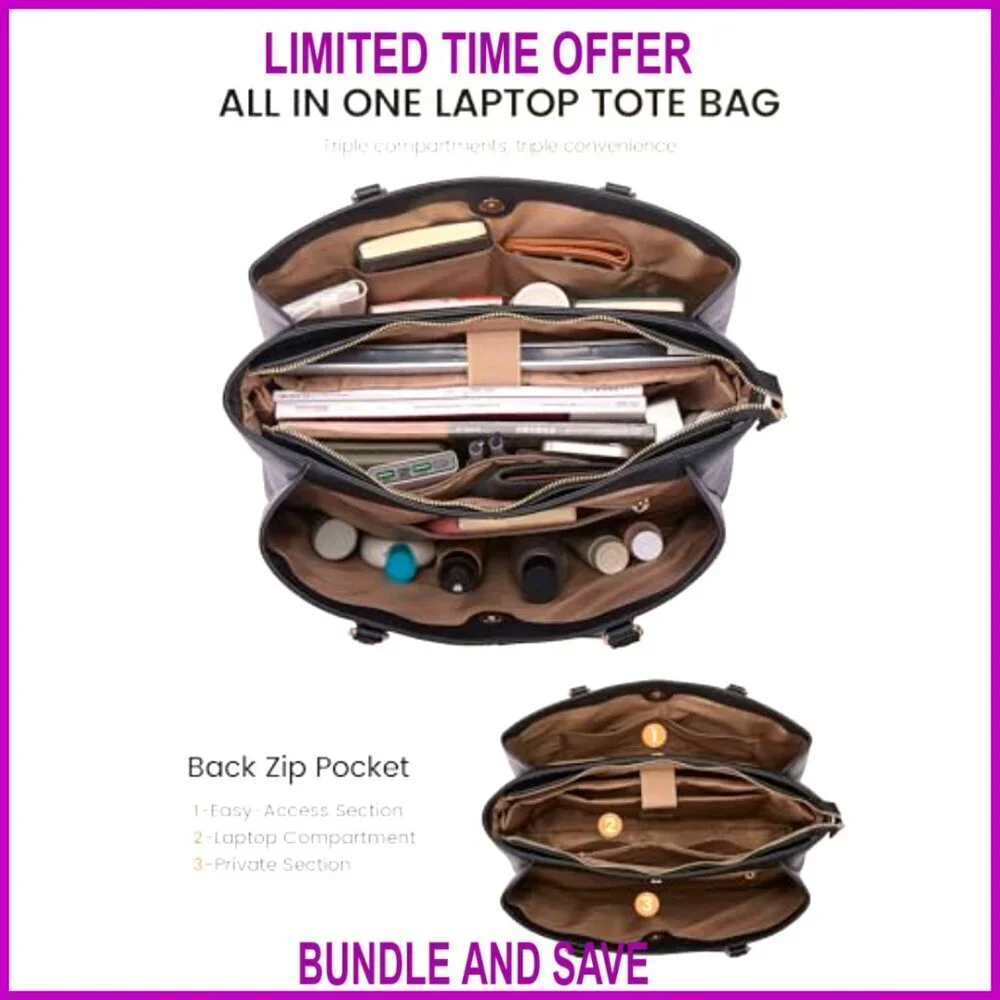 PU Leather Laptop Tote Bag 17.3 Inch Waterproof Work Travel Bag